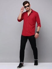 Men Red Solid Casual Shirt-MONTIKNITS-3370-Burgundy