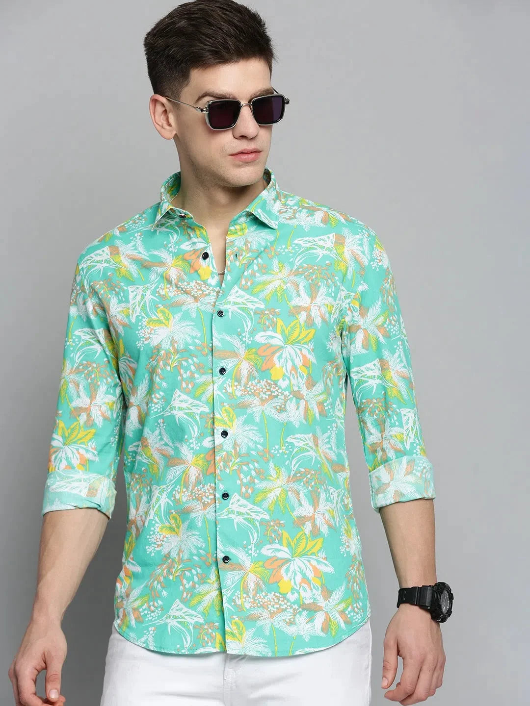 Men's Green Printed Cotton Shirt | Unique Casual Style