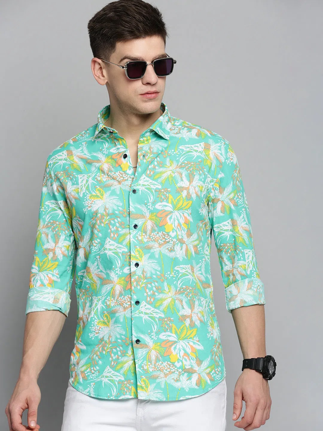 Men's Green Printed Cotton Shirt | Unique Casual Style