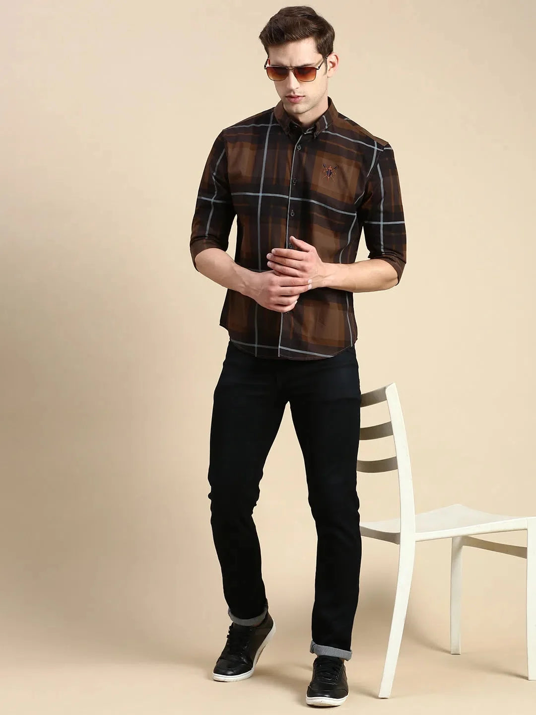 Brown Checked Mens Shirt | DesiQlo Cotton Casual Shirt