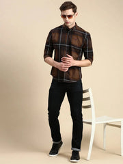 Men Brown Checked Casual Shirt-ZEECHECKS-5237-Coffeebrown