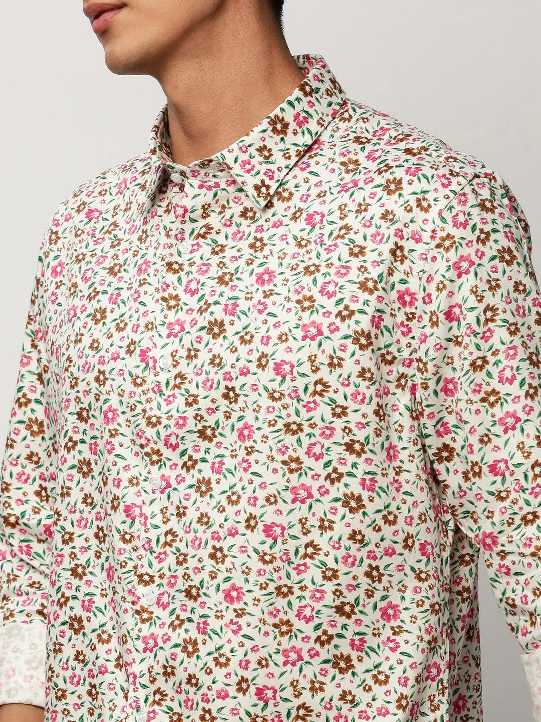 Men's White Floral Casual Shirt - Cotton Printed Shirt DesiQlo
