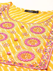 Women's Yellow Printed Anarkali Kurta-GW-514-Yellow