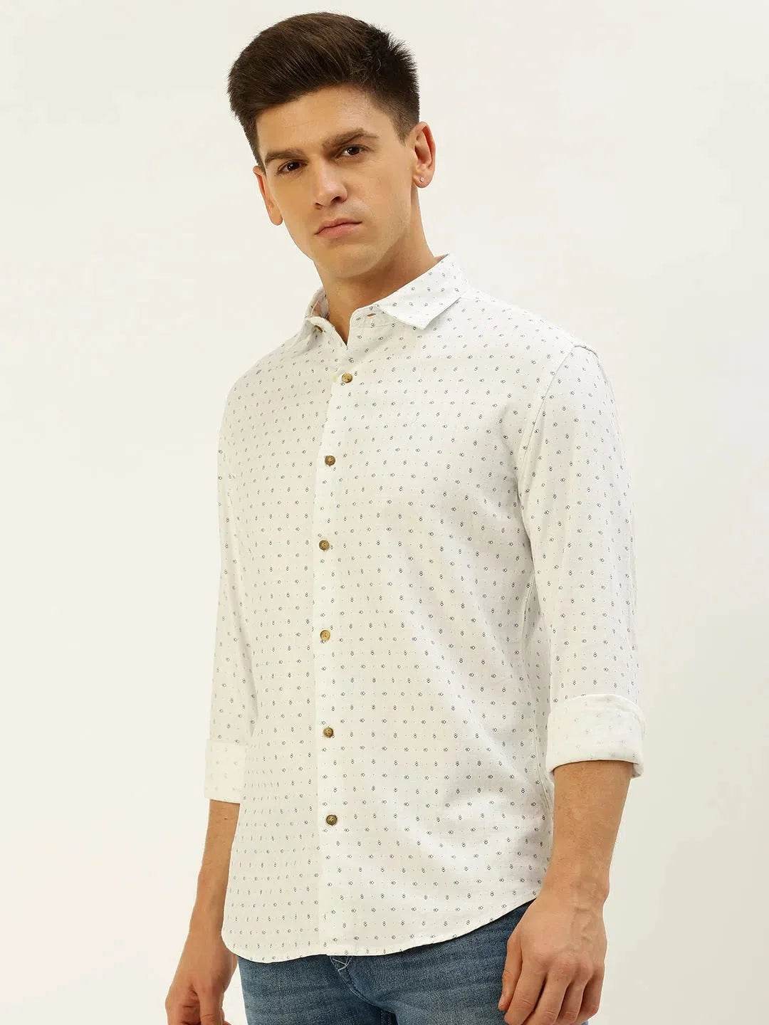 Men's White Printed Linen Shirt | DesiQlo Casual Beach Shirts