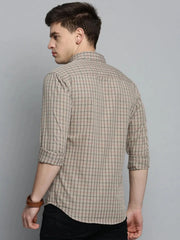 Men Beige Checked Casual Shirt-QUERENCIACHECKS-3359-Beige