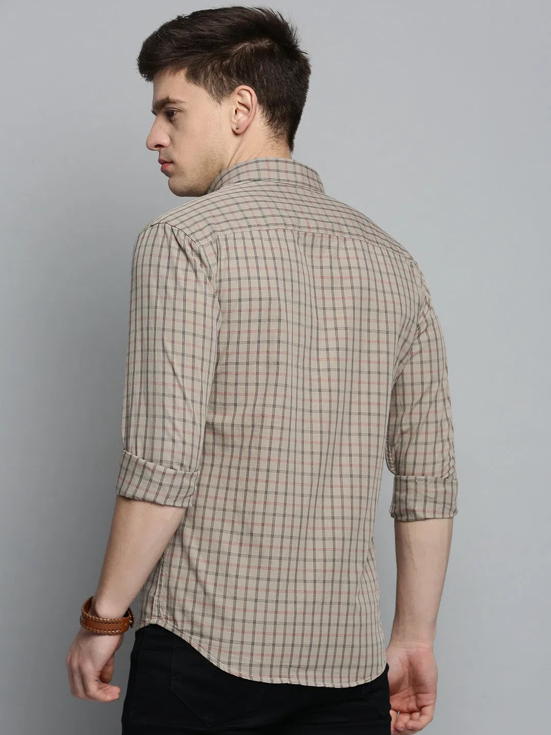 Beige Checked Cotton Mens Shirt - Stylish Casual Shirts