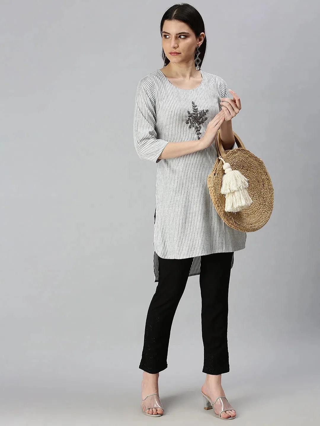 White Printed Kurti - Women's Indian Tunic Top for Everyday Wear