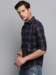 Men Navy Checked Casual Shirt-BOXERCHECKS-3340-Navyblue