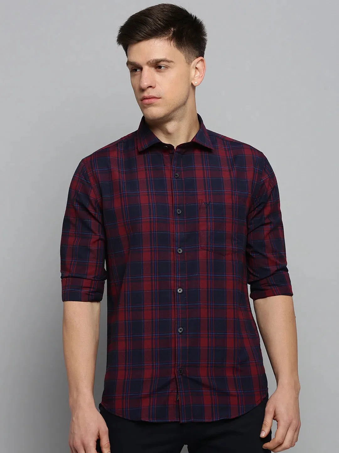 Maroon Checked Mens Shirt | Stylish Cotton Formal Shirts