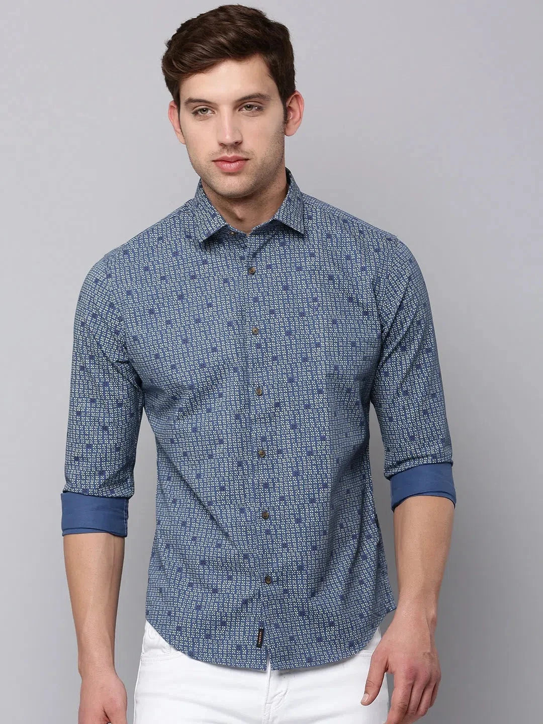 Men's Blue Printed Cotton Shirt | Casual Style - DesiQlo