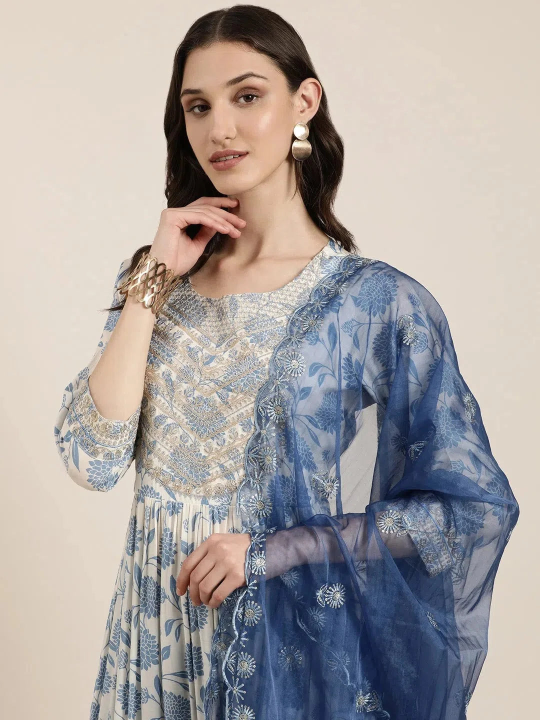 Cream Floral Women's Kurta Set | Indian Kurta Sets