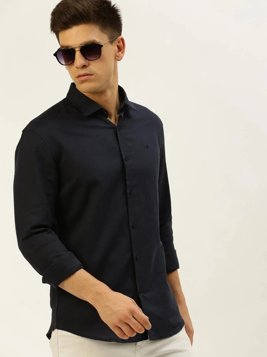 Shop Navy Linen Mens Shirt - Solid Casual Shirt | DesiQlo