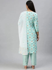 Women's Blue Printed Kurta SetsG06-Blue