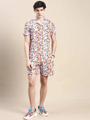 Men White Printed Casual Co ord Set-AM-90-12-Offwhite