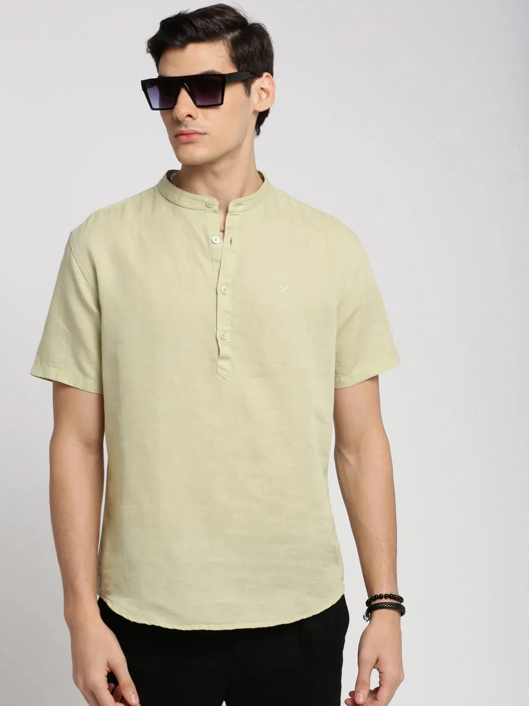 Sea Green Linen Short Kurta - Mens Kurta Pajama Casual Wear