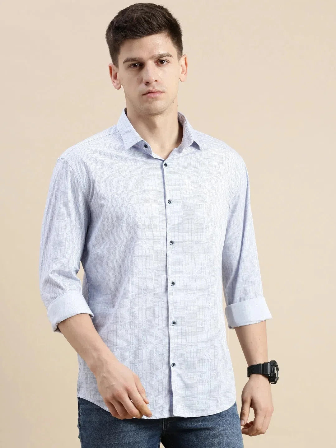 Men's Blue Geometric Cotton Shirt | Casual Printed Shirt