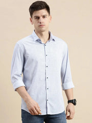 Men Blue Geometrical Casual Shirt-RANGEPRINT-4915-Blue