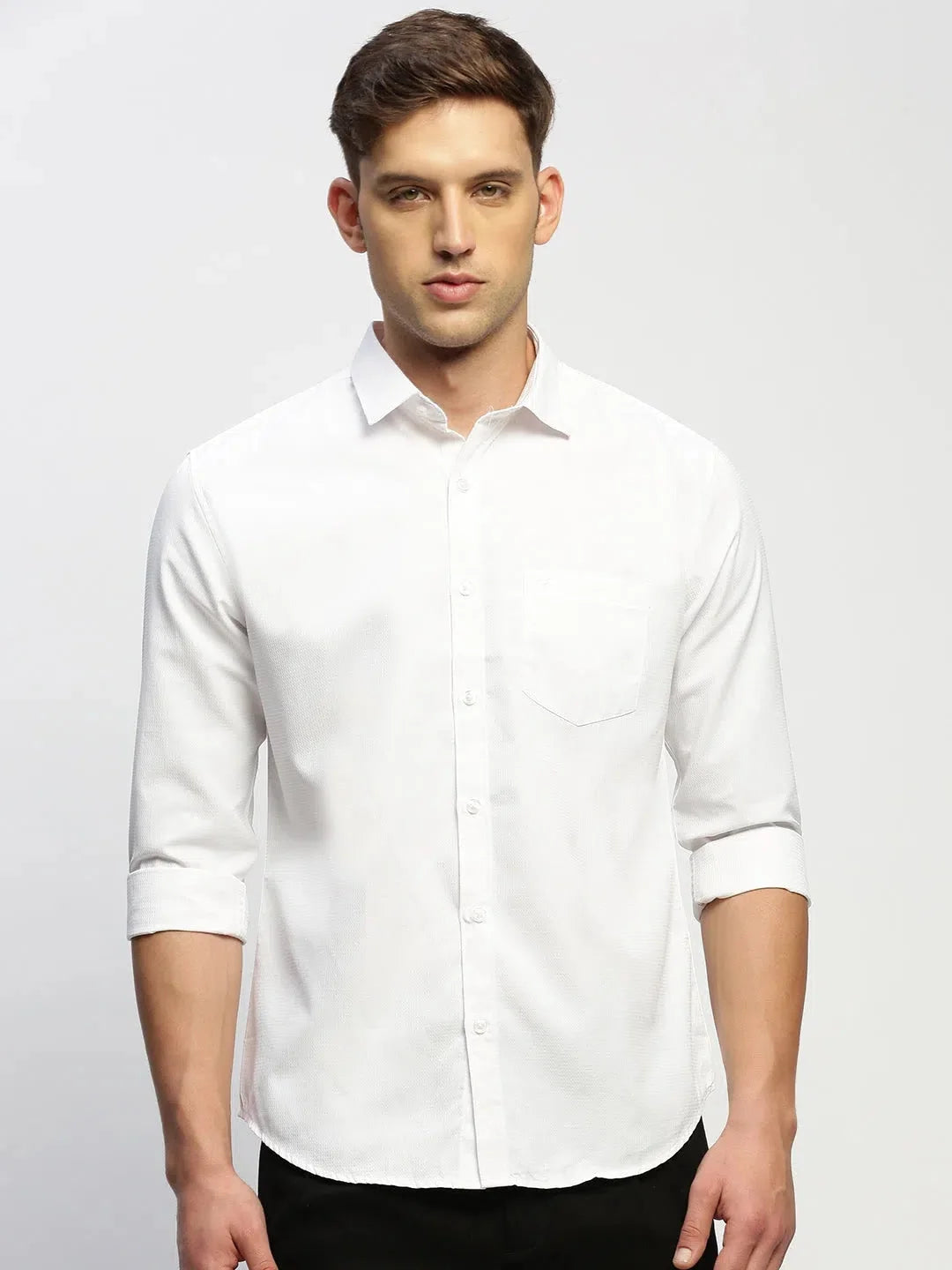 White Cotton Mens Shirt - Solid Formal Shirts | DesiQlo