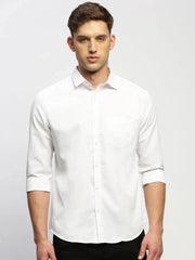 Men White Solid Shirt-RAYMONDSDOBBY-262-White
