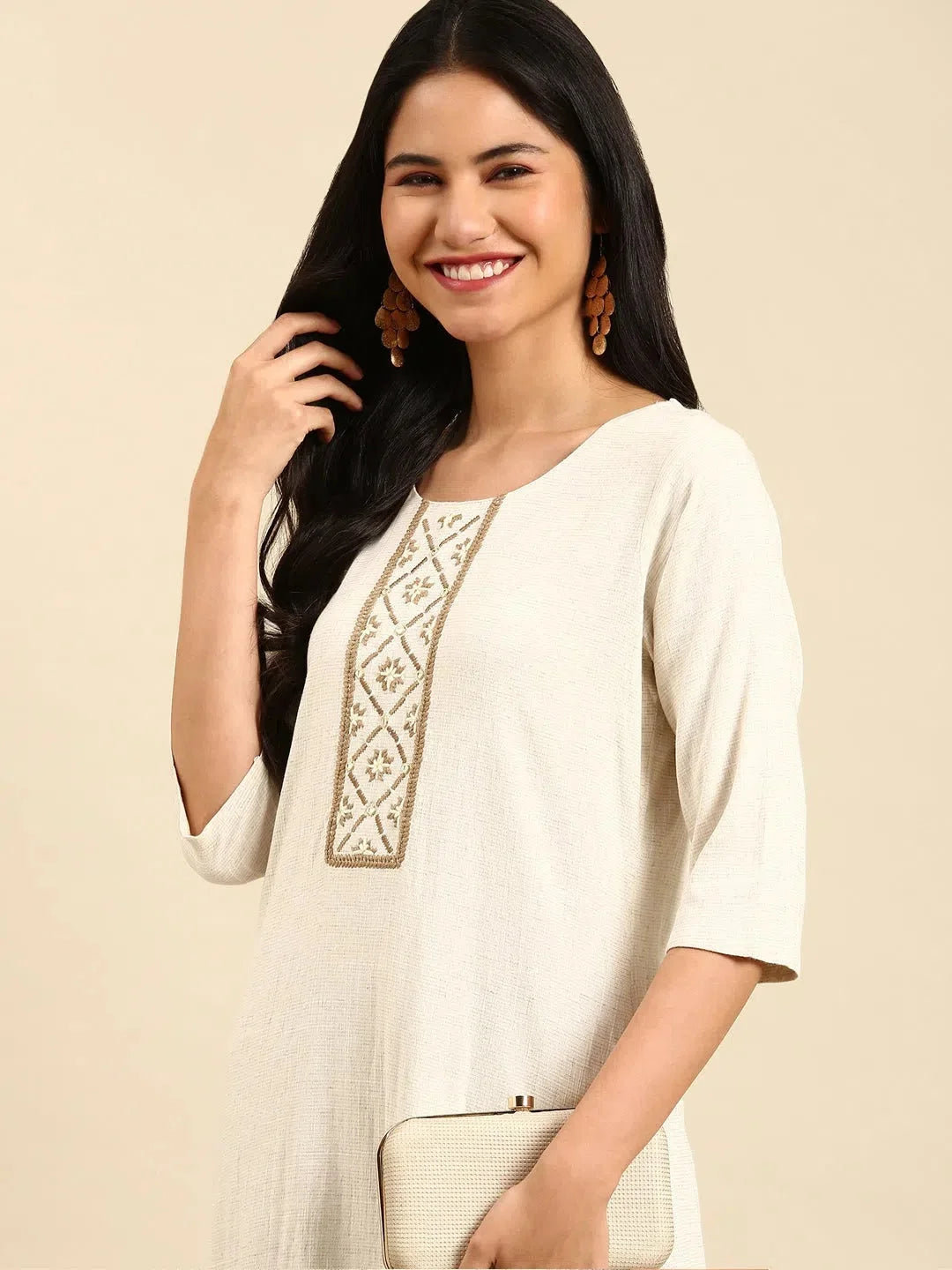 Off White Printed Cotton Kurta | Indian Kurta Ladies Fashion