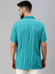 Men Turquoise Blue Abstract Casual Shirt-RESORTPRINT-802-Turquoiseblue