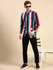 Men Multi Striped Party Blazer-SOBLZ-79-4-Multi