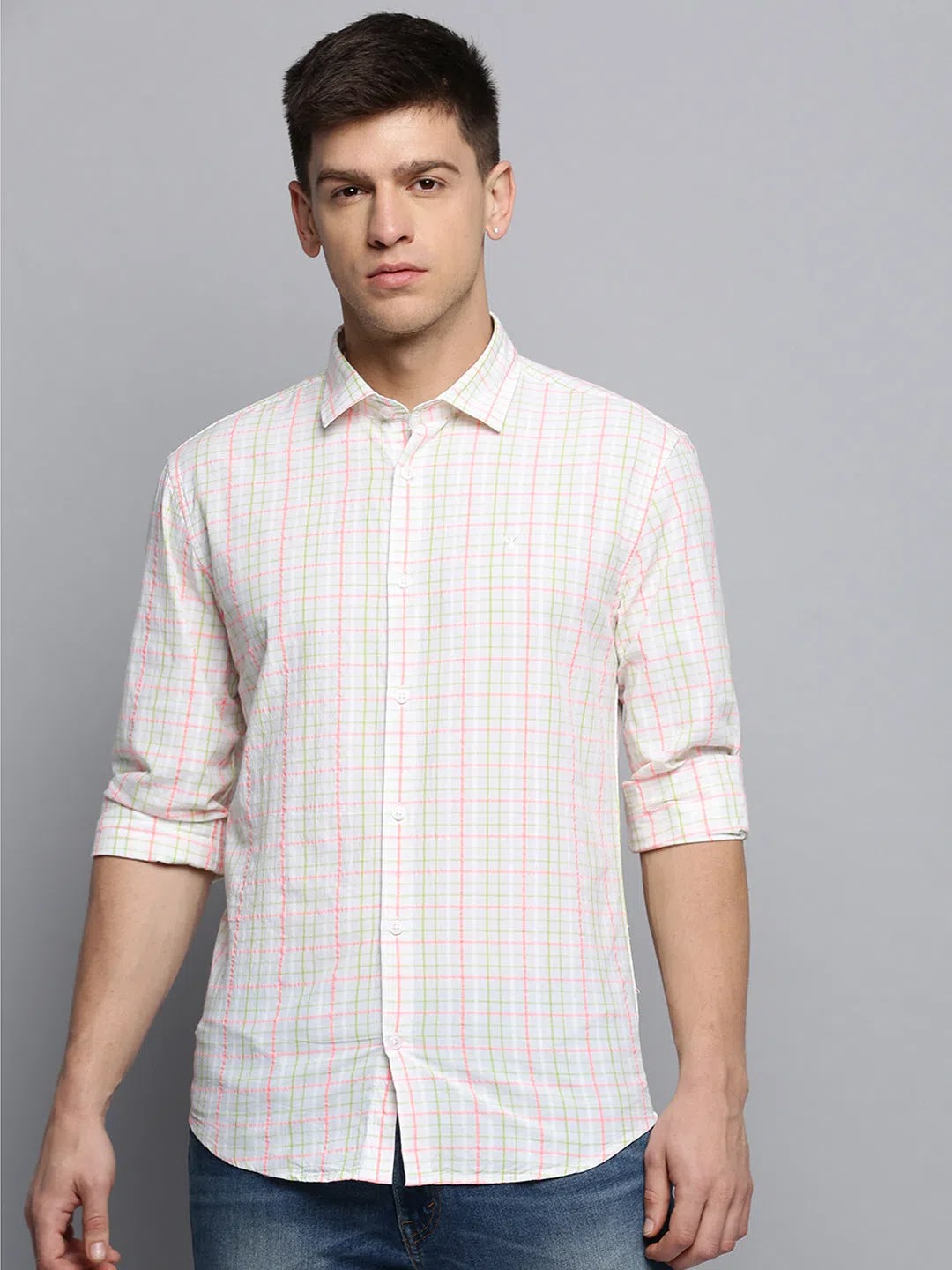 White Checked Mens Shirt - DesiQlo Cotton Casual Shirt
