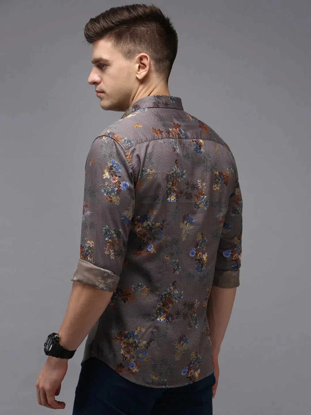Men's Grey Printed Shirt - Cotton Casual Shirt | DesiQlo