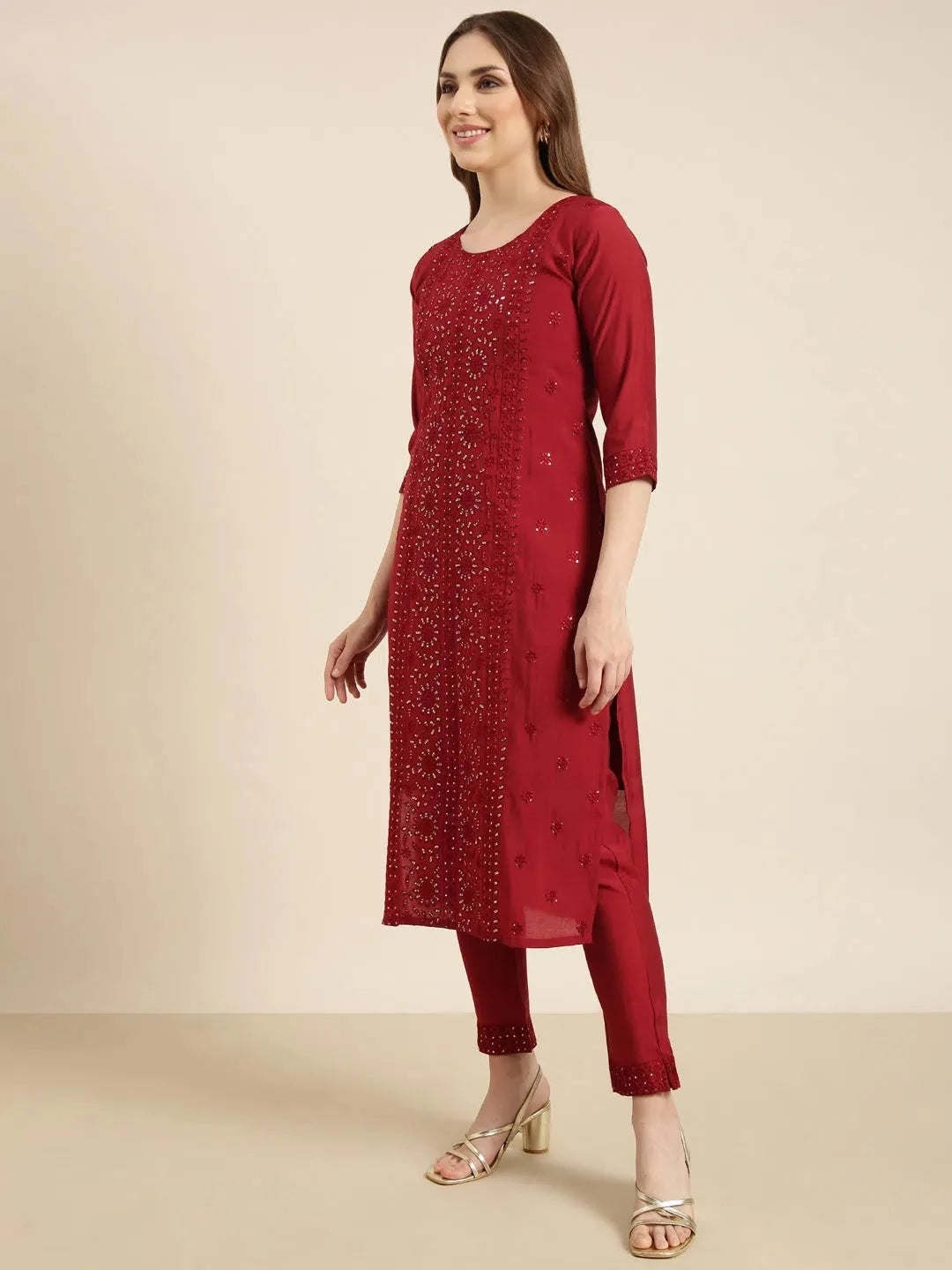 Maroon Floral Kurta Set with Dupatta | Designer Kurta Sets