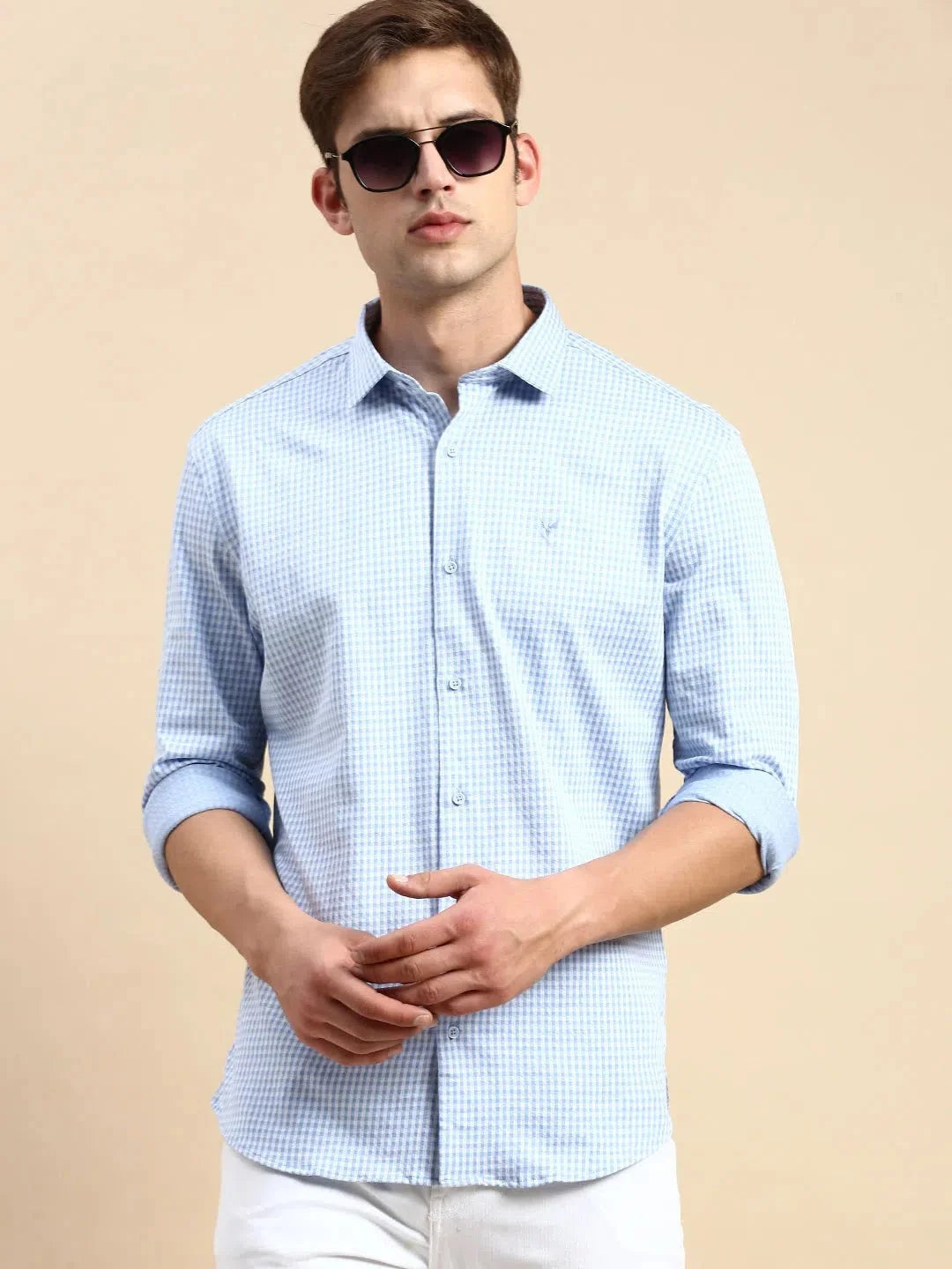 Blue Checked Mens Shirt | Cotton Casual Shirt - DesiQlo