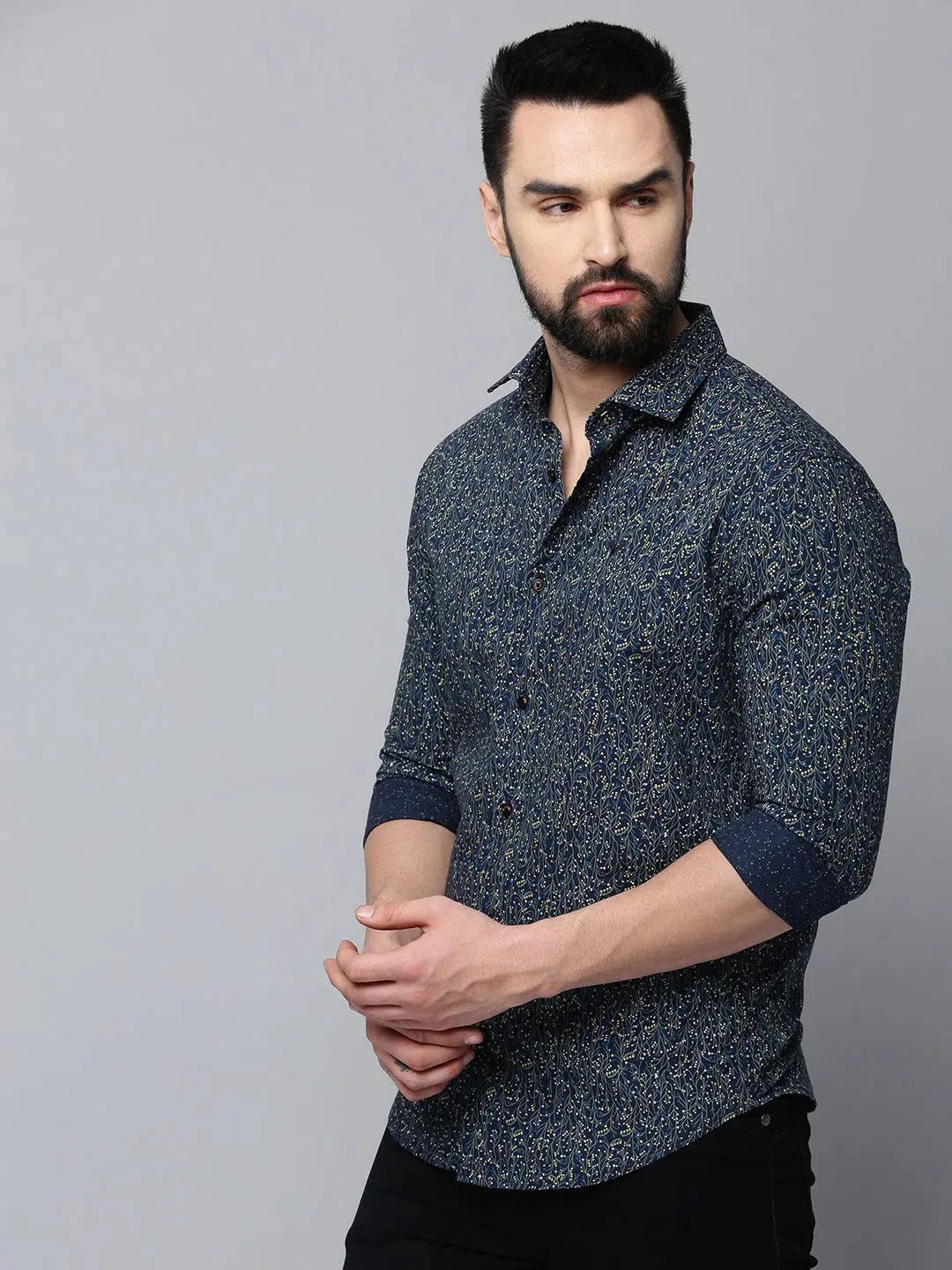 Men's Navy Printed Cotton Shirt | Stylish Mens Shirt