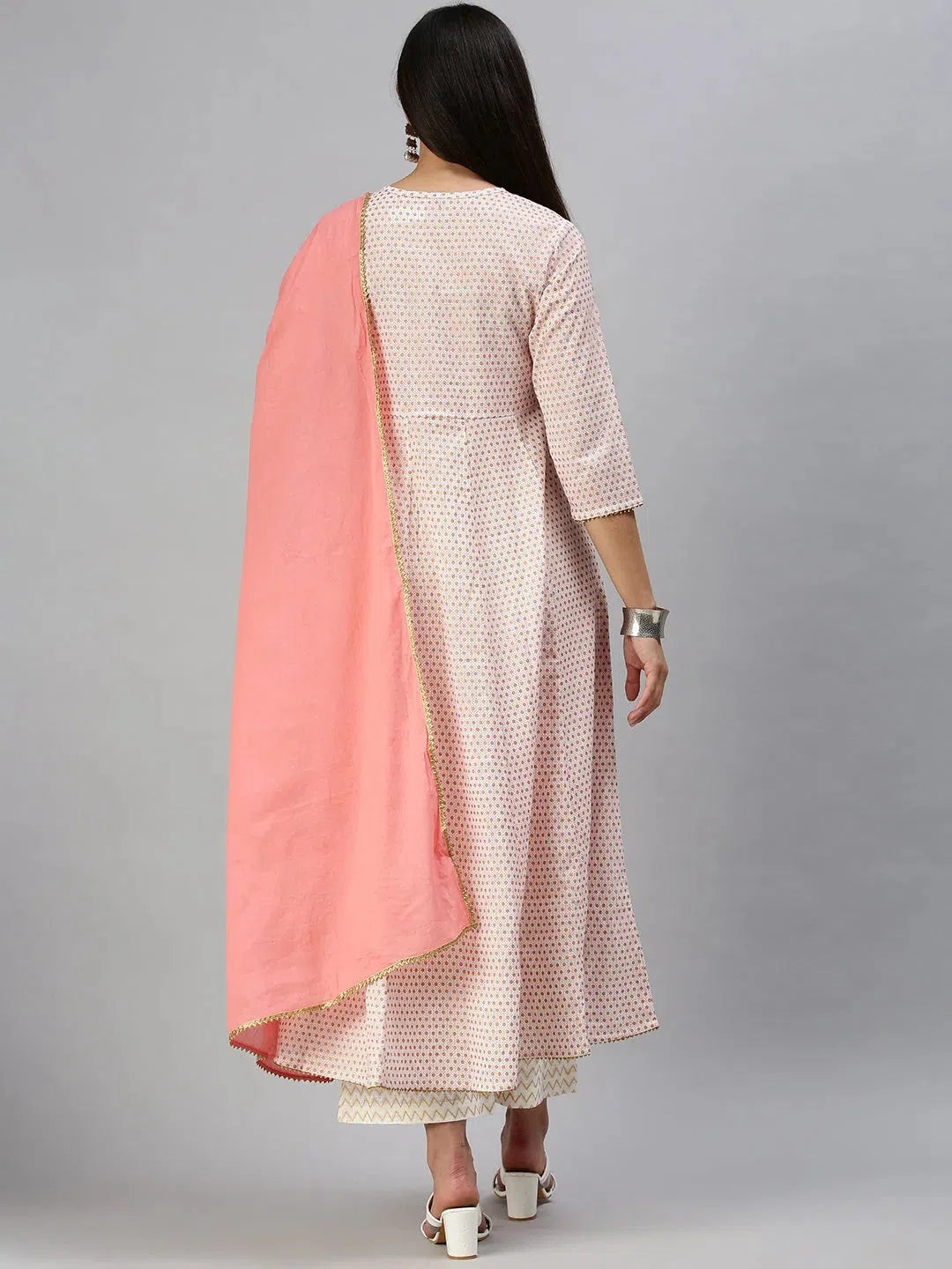 White & Pink Printed Kurta Set - Women's Indian Kurta