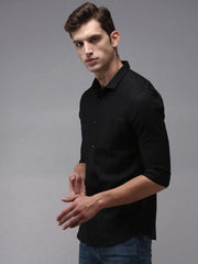 Men Black Solid Casual Shirt-COLINLINEN-1341-Black