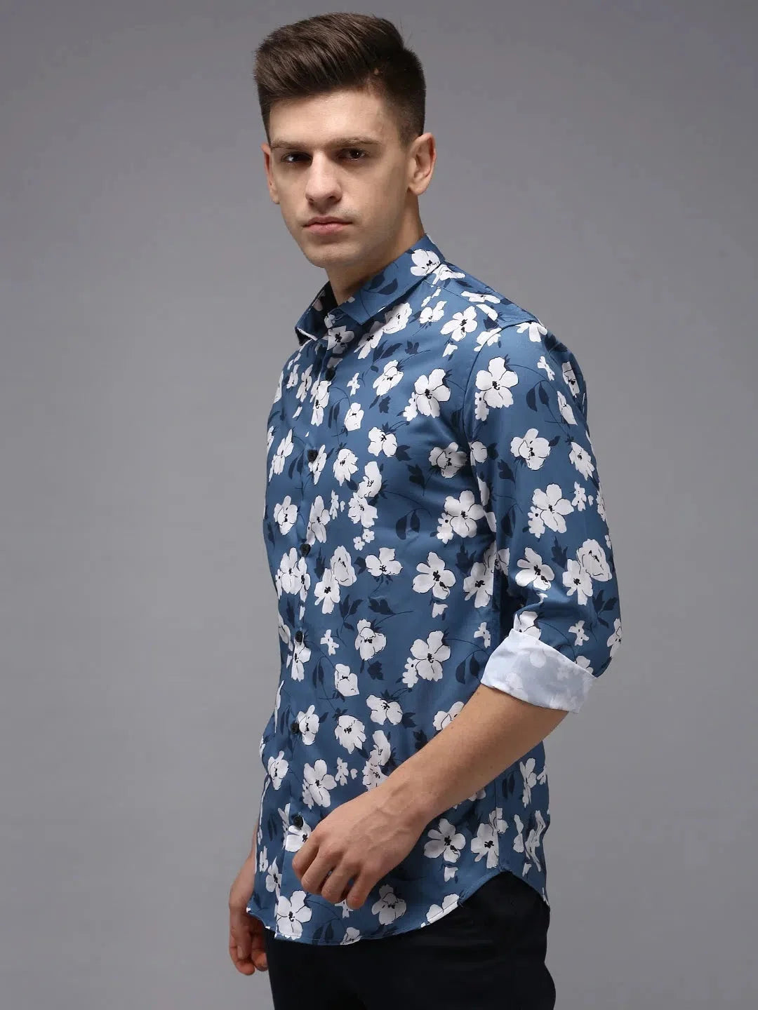 Men's Blue Printed Shirt - Casual Cotton Shirt | DesiQlo
