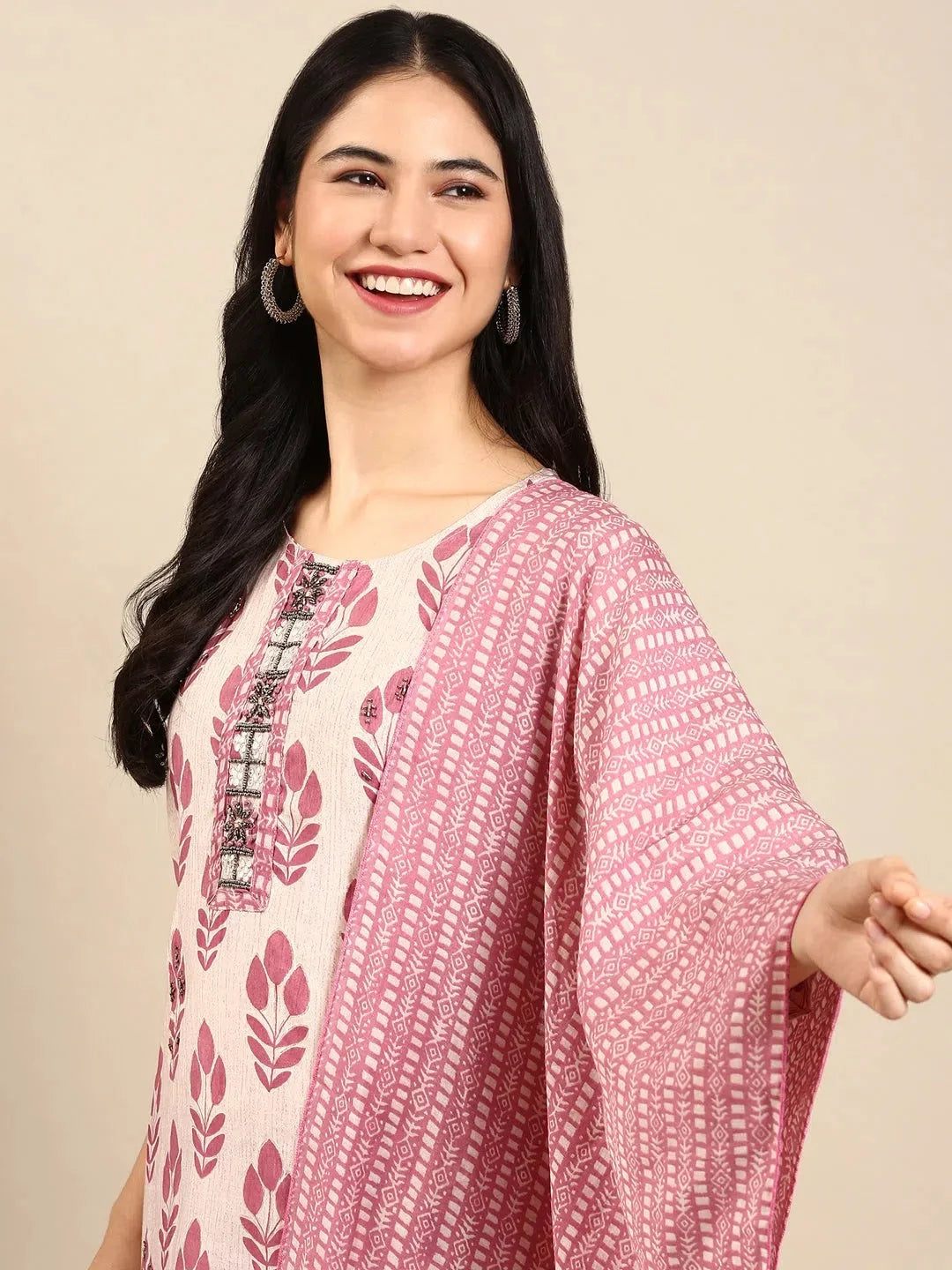 Beige Printed Kurta Set | Women's Stylish Kurta Sets