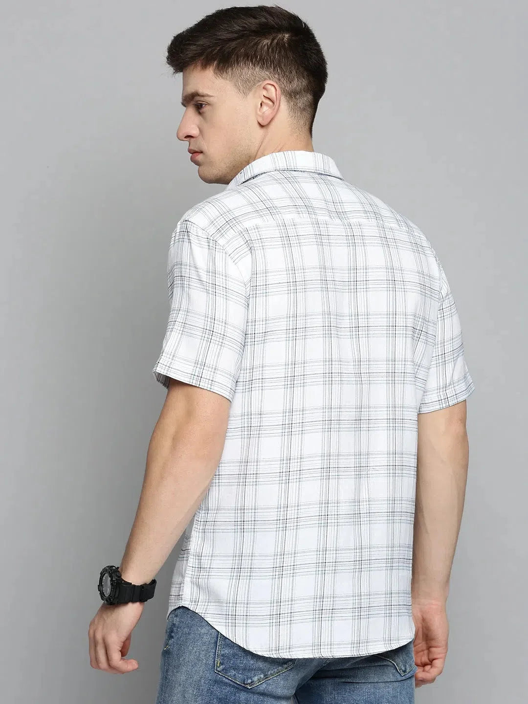 White Checked Mens Shirt | Cotton Casual Shirts Online