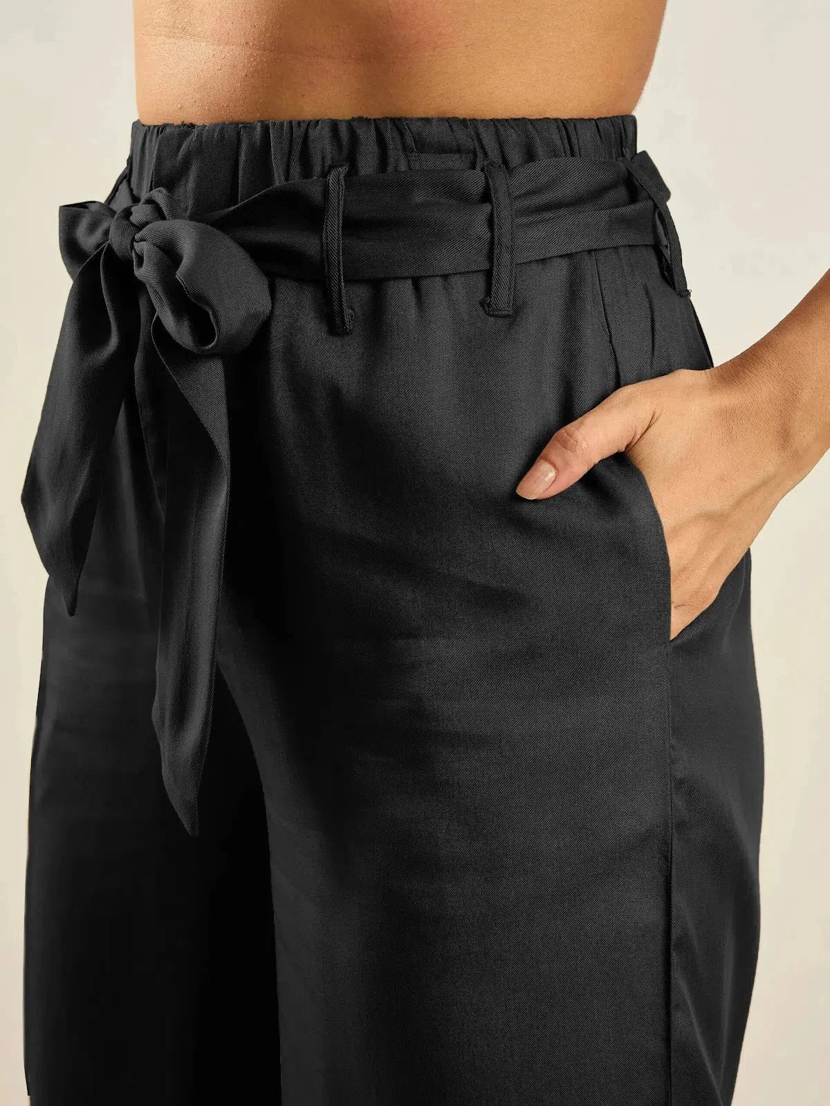 Black Paperback Waist Women's Pants | Rayon Tencel