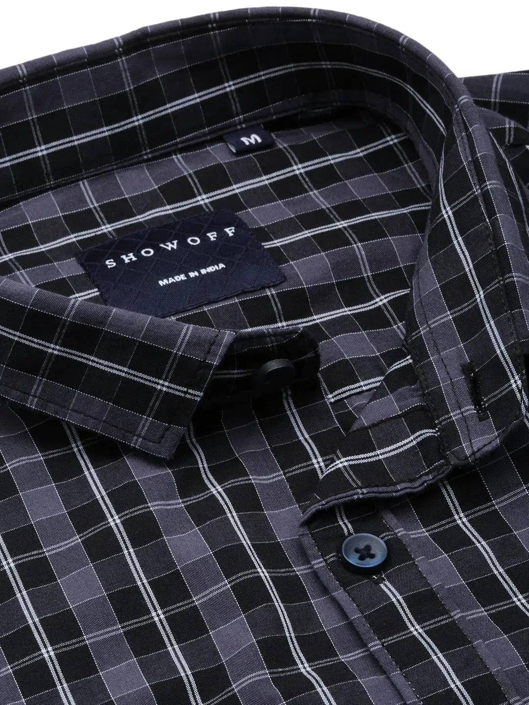 Vibrant Black Checked Mens Shirt - Cotton Casual Shirt | DesiQlo