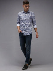 Men White Printed Casual Shirt-KELVENPRINT-1401-White