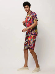 Men Coral Printed Casual Co ords-MARSHALL-1856-Coral