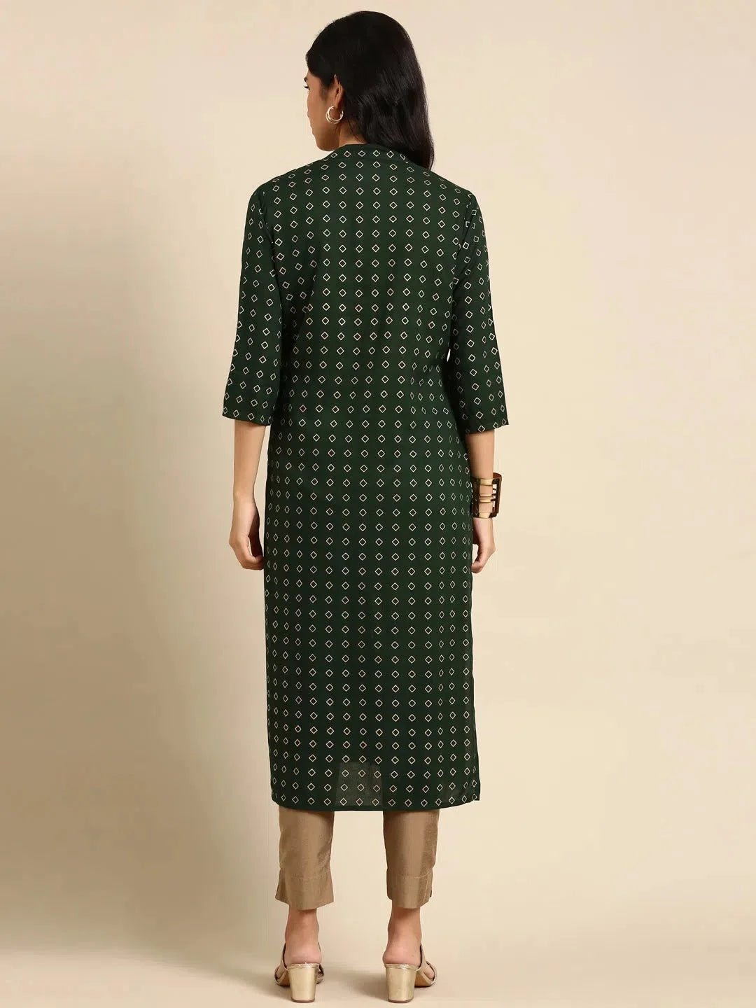 Green Printed Kurta - Women's Polyester Indian Kurtis | DesiQlo