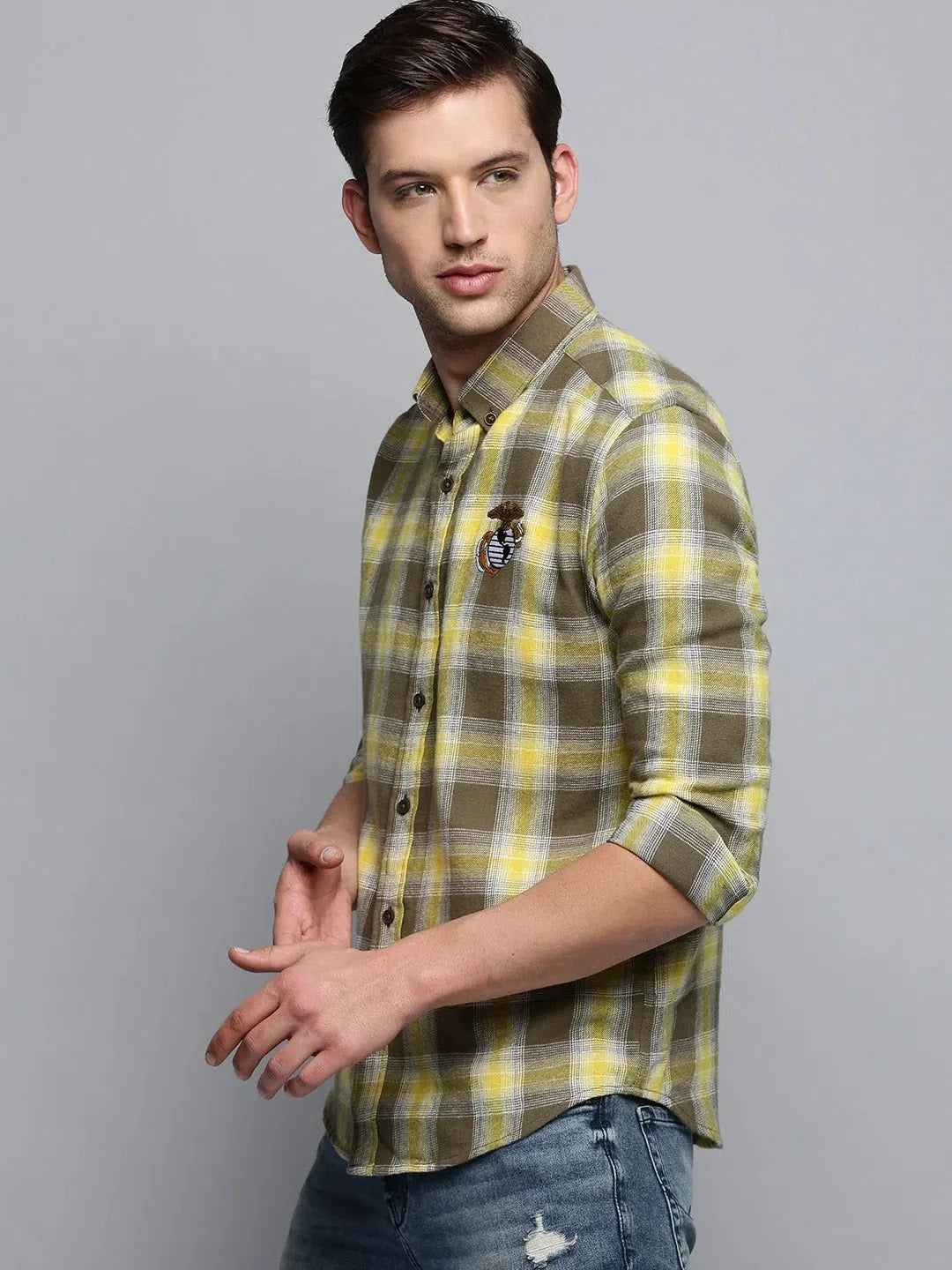 Trendy Green Checked Mens Shirt | DesiQlo Cotton Casual Shirt