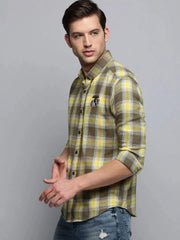 Men Green Checked Casual Shirt-COLLINSCHECKS-4045-Olive