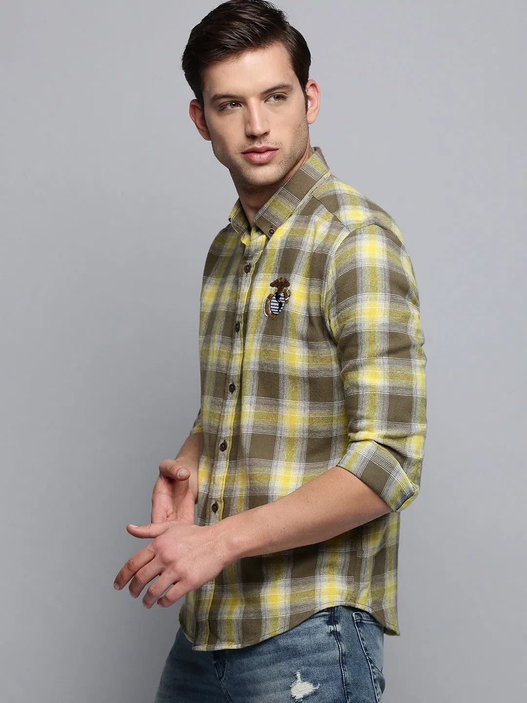 Trendy Green Checked Mens Shirt | DesiQlo Cotton Casual Shirt