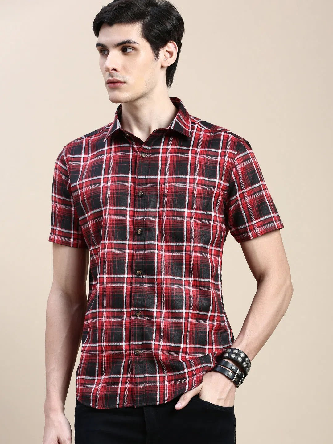 Red Checked Mens Shirt | DesiQlo Cotton Casual Shirts