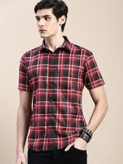 Men Red Checked Casual Shirt-ALMACHECKS-83-Red