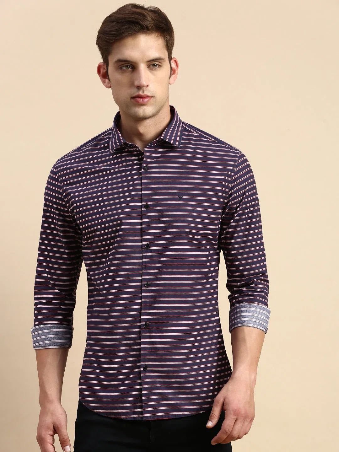 Navy Striped Cotton Shirt - Casual Mens Shirt | DesiQlo