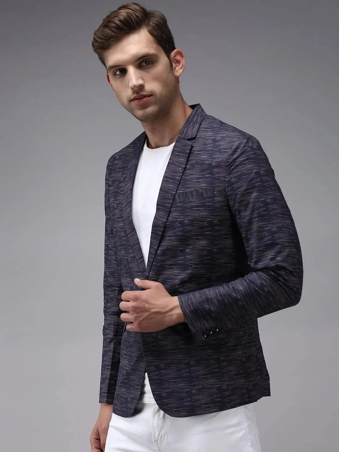 Blue Printed Blazer: Men's Ethnic Wear | DesiQlo