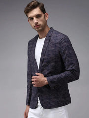 Men Blue Printed Blazer-SOBLZ-272-Navyblue