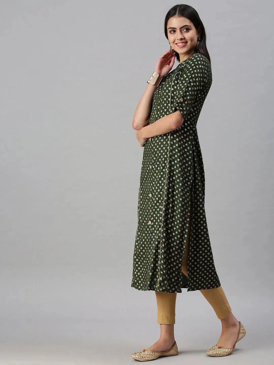 Green Printed Cotton Indian Kurti - Stylish Women's Kurta